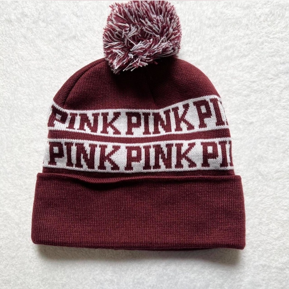 PINK Victoria's Secret Burgundy Knit Beanie